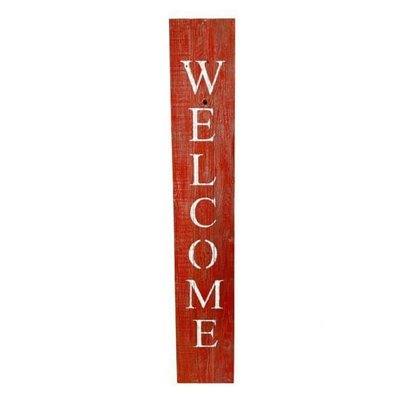 HomeRoots 60 x 10.25 x 1.38 in. Rustic Red & White Front Porch Welcome Sign