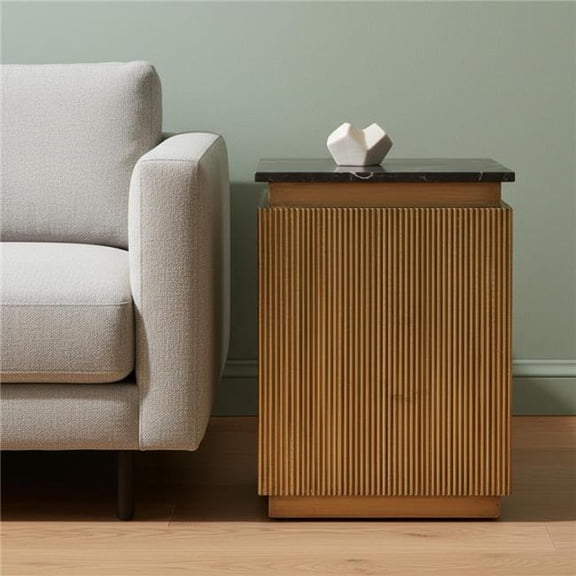 HomeRoots 605401 22 in. Black & Gold Stone & Brass Square Block End Table