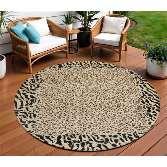 HomeRoots 607646 8 ft. Gold Round Animal Print Washable Indoor & Outdoor Area Rug