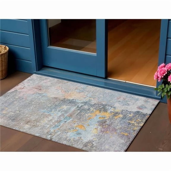 HomeRoots 607788 3 x 5 ft. Granite Gray Abstract Washable Indoor & Outdoor Rectangle Area Rug
