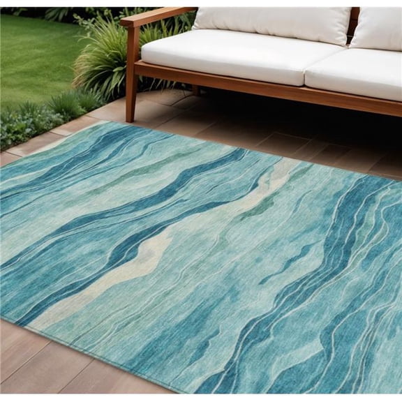 HomeRoots 608133 8 x 10 ft. Turquoise Striped Washable Indoor & Outdoor Rectangle Area Rug