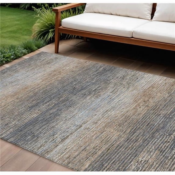 HomeRoots 608489 9 x 12 ft. Pewter Striped Washable Indoor & Outdoor Rectangle Area Rug