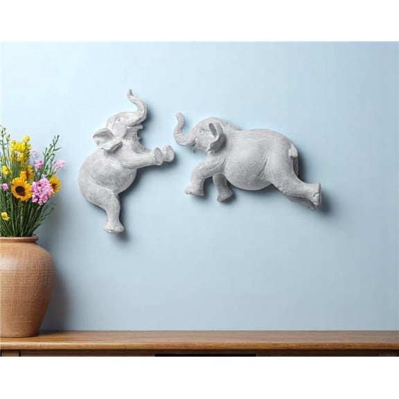 HomeRoots 608653 Maynard I Gray Elephant Resin Hanging Dimensional Sculpture, Set of 2
