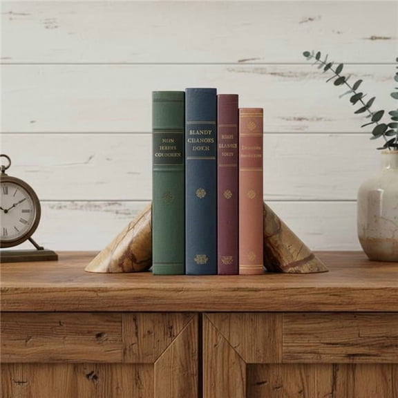 HomeRoots 608682 Brown Marble Geometric Decorative Bookends, Set of 2