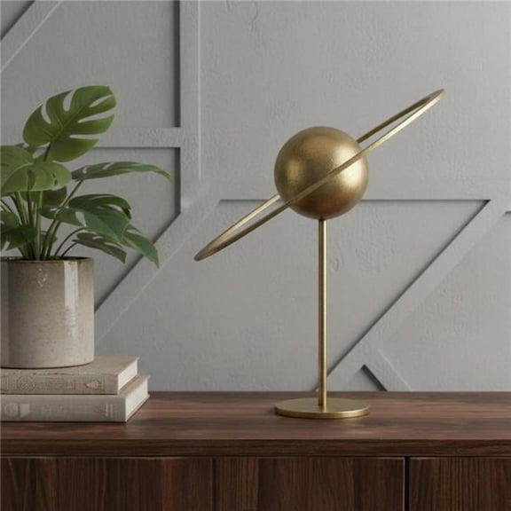 HomeRoots 608691 16 in. Gold Iron Solar System Tabletop Sculpture