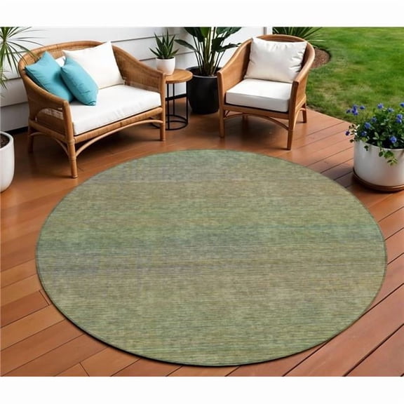 HomeRoots 608809 8 ft. Fern Green Round Striped Washable Indoor & Outdoor Area Rug