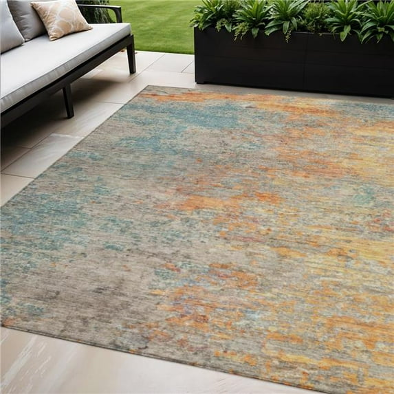 HomeRoots 608832 5 x 8 ft. Teal Blue Abstract Washable Indoor & Outdoor Rectangle Area Rug