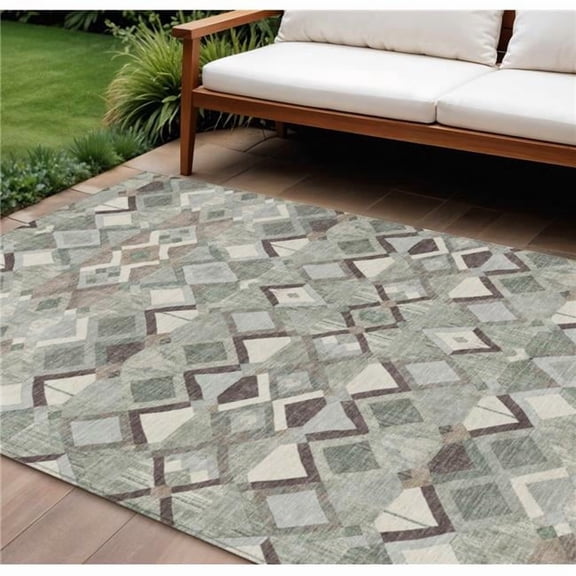 HomeRoots 608997 9 x 12 ft. Sage & Off White Geometric Washable Indoor & Outdoor Rectangle Area Rug