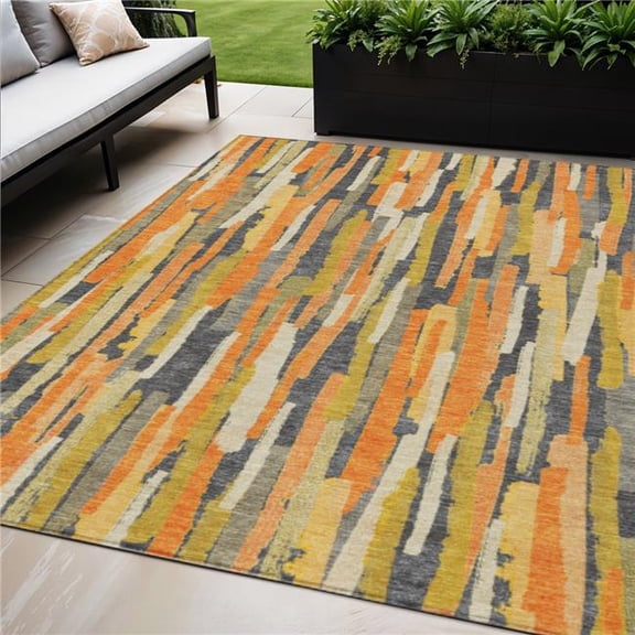 HomeRoots 609043 5 x 8 ft. Orange & Beige Striped Washable Indoor & Outdoor Rectangle Area Rug