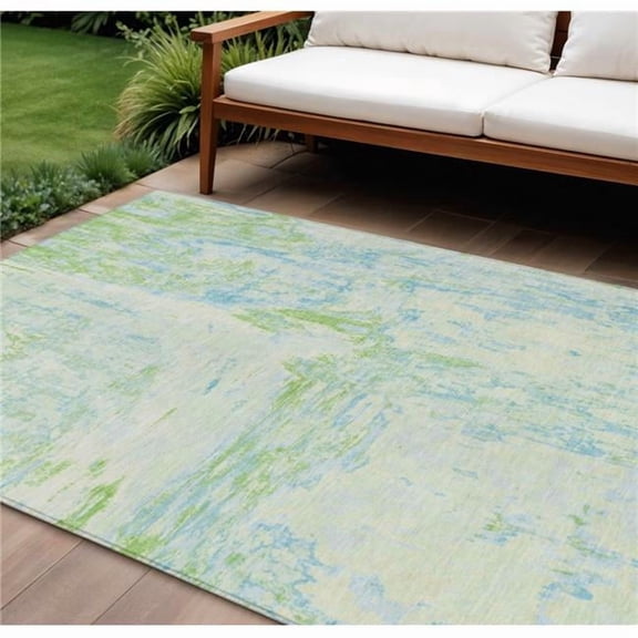 HomeRoots 609277 8 x 10 ft. Mint Green & Blue Abstract Washable Indoor & Outdoor Rectangle Area Rug
