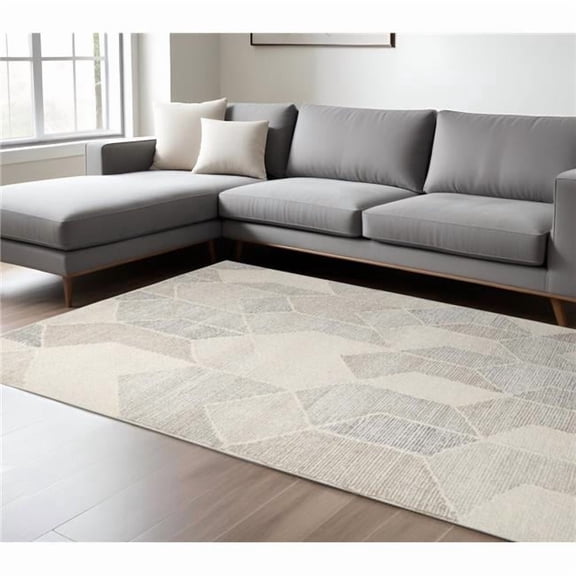 HomeRoots 609383 9 x 12 ft. Beige Gray & Ivory Wool Geometric Hand Woven Rectangle Area Rug