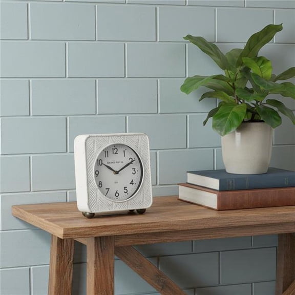 HomeRoots 609400 9 in. White Iron Square Table Clock