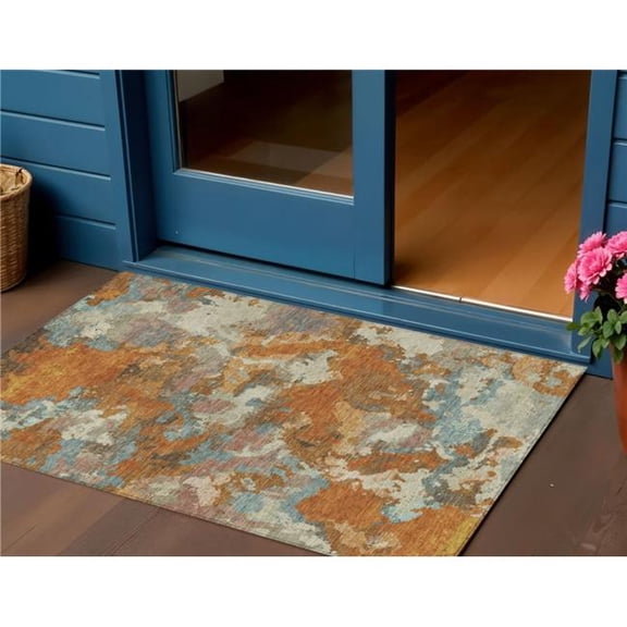 HomeRoots 609588 3 x 5 ft. Copper & Orange Abstract Washable Indoor & Outdoor Rectangle Area Rug