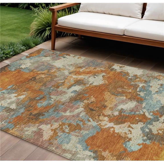HomeRoots 609593 10 x 14 ft. Copper & Orange Abstract Washable Indoor & Outdoor Rectangle Area Rug