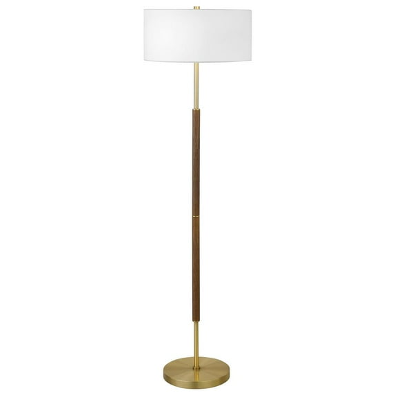 HomeRoots 61" Brass Two Light Floor Lamp With White Frosted Glass Drum Shade