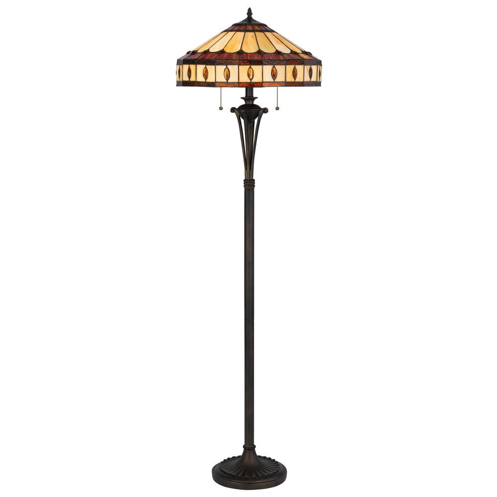 Bronze 61" Floor Lamp with Purple and Ivory Tiffany Glass Shade
