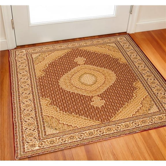HomeRoots 610339 2 ft. x 2 ft. Red & Beige Oriental Square Rug