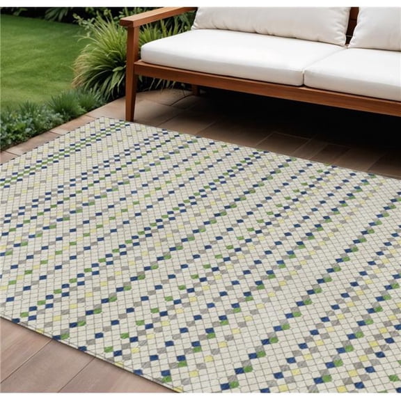 HomeRoots 610539 10 x 14 ft. Linen & Lime Green Striped Washable Indoor & Outdoor Rectangle Area Rug