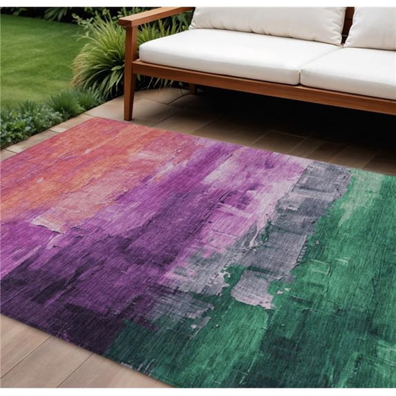 HomeRoots 610959 9 x 12 ft. Purple Salmon & Green Abstract Washable Indoor & Outdoor Rectangle Area Rug