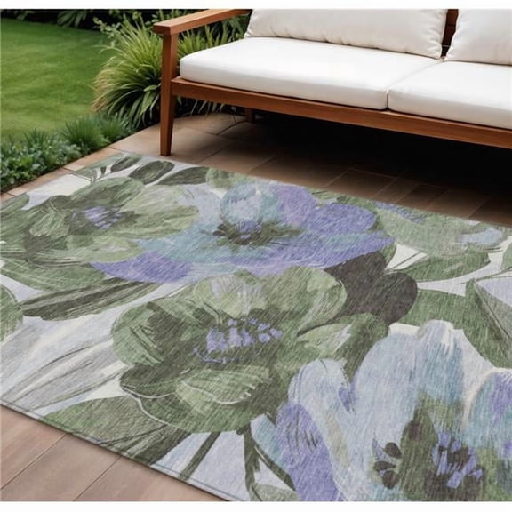 HomeRoots 611082 9 x 12 ft. Olive Green & Fern Green Floral Washable Indoor & Outdoor Rectangle Area Rug