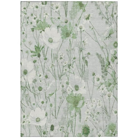HomeRoots 611157 5 x 8 ft. Mint Green & Ivory Floral Washable Indoor & Outdoor Rectangle Area Rug