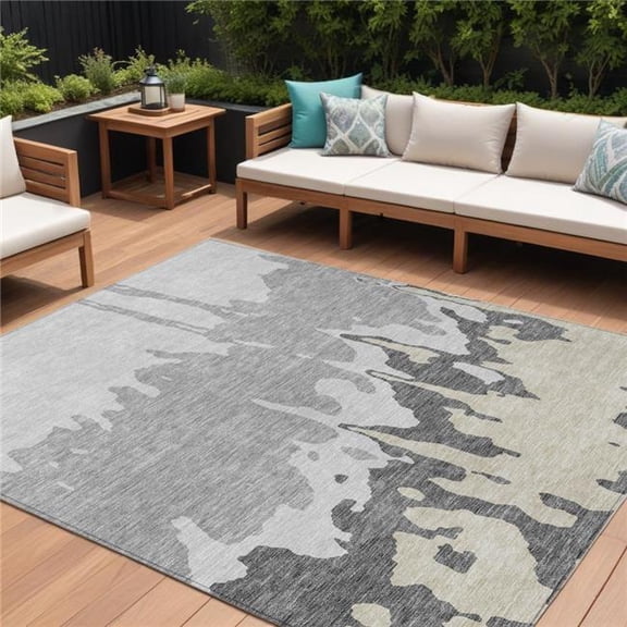 HomeRoots 613630 9 x 12 ft. Gray & Silver Abstract Washable Indoor & Outdoor Rectangle Area Rug