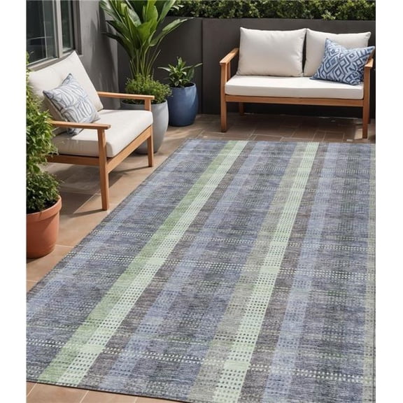HomeRoots 613994 5 x 8 ft. Pewter Gray & Mint Green Plaid Washable Indoor & Outdoor Rectangle Area Rug