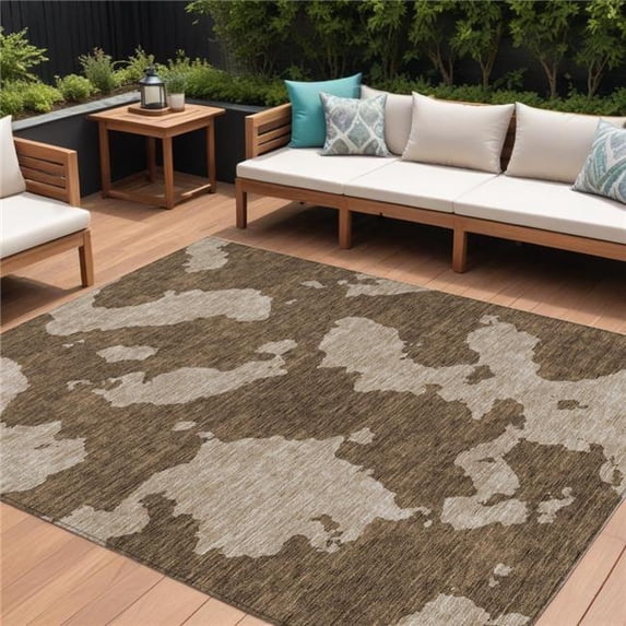 HomeRoots 614518 8 x 10 ft. Brown & Beige Abstract Washable Indoor & Outdoor Rectangle Area Rug