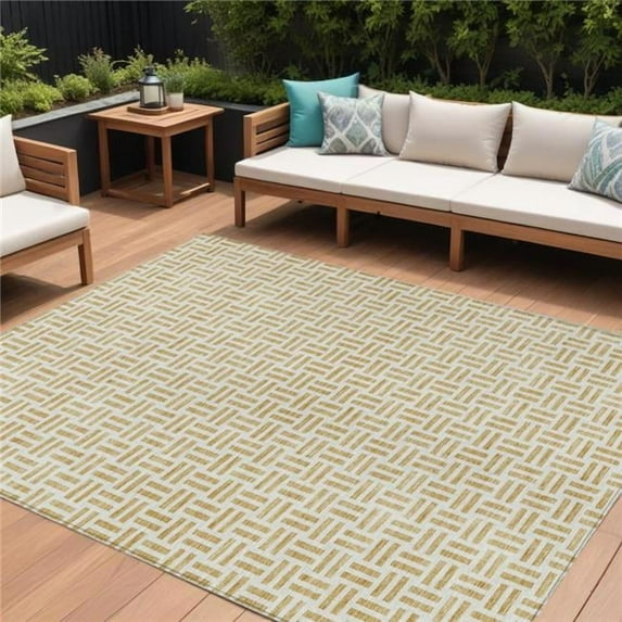 HomeRoots 614747 9 x 12 ft. Gold & Ivory Geometric Washable Indoor & Outdoor Rectangle Area Rug