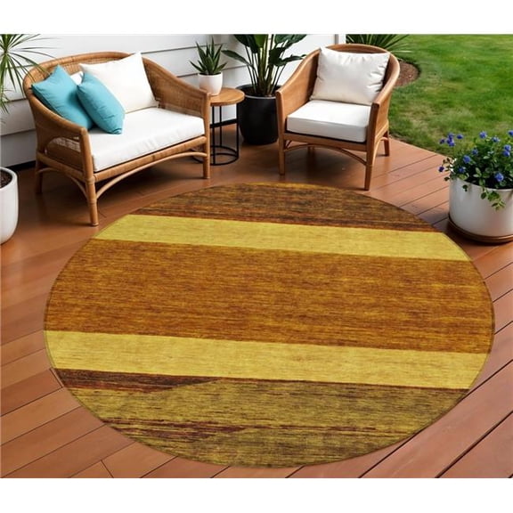 HomeRoots 615304 8 ft. Terra Cotta Gold & Brown Round Abstract Washable Indoor & Outdoor Area Rug