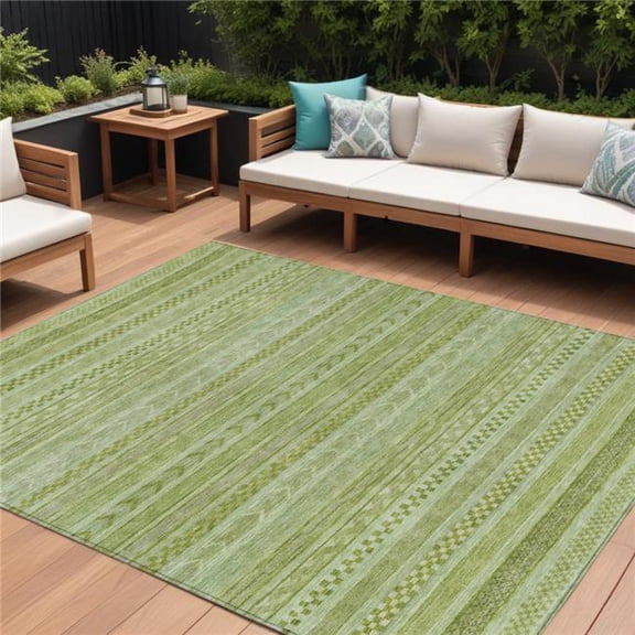 HomeRoots 615342 9 x 12 ft. Fern Green & Sage Striped Washable Indoor & Outdoor Rectangle Area Rug