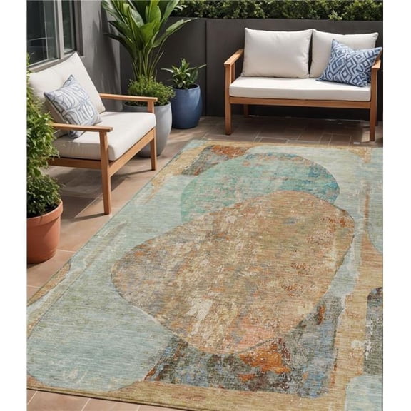 HomeRoots 615717 5 x 8 ft. Teal Blue & Copper Abstract Washable Indoor & Outdoor Rectangle Area Rug