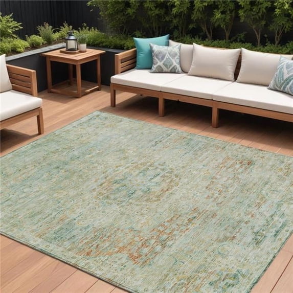 HomeRoots 615739 10 x 14 ft. Sage & Copper Medallion Washable Indoor & Outdoor Rectangle Area Rug