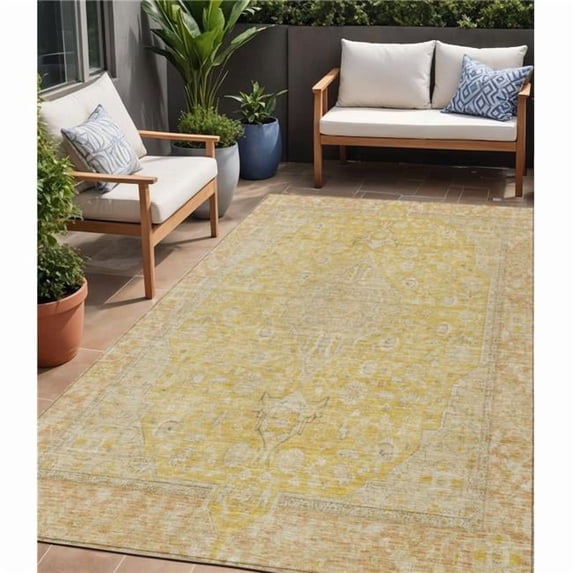 HomeRoots 616299 5 x 8 ft. Wheat & Gold Medallion Washable Indoor & Outdoor Rectangle Area Rug
