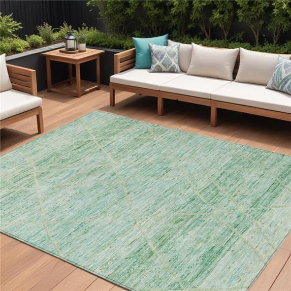HomeRoots 616481 8 x 10 ft. Artichoke Green & Beige Trellis Washable Indoor & Outdoor Rectangle Area Rug