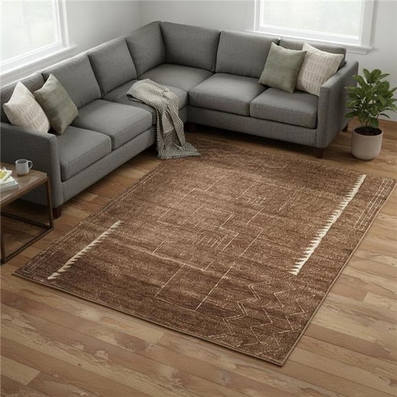 HomeRoots 617266 8 x 10 ft. Wool Abstract Hand Knotted Distressed Rectangle Area Rug - Brown & Ivory