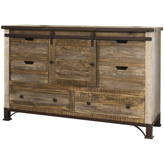 HomeRoots 62" Brown Solid Wood Six Drawer Triple Dresser
