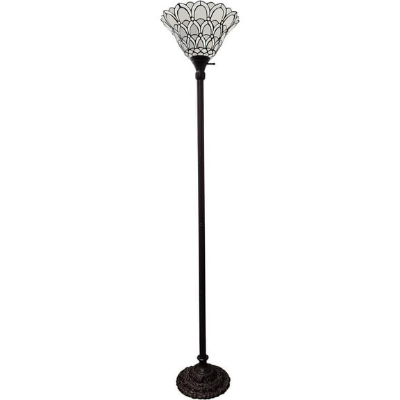 HomeRoots 62" Brown Traditional Shaped Floor Lamp With White Stained Glass Bowl Shade