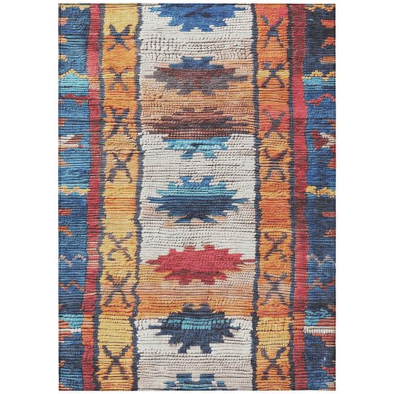 HomeRoots 626868 9 x 12 ft. Navy Blue & Copper Tribal Washable Transitional Indoor & Outdoor Rectangle Area Rug