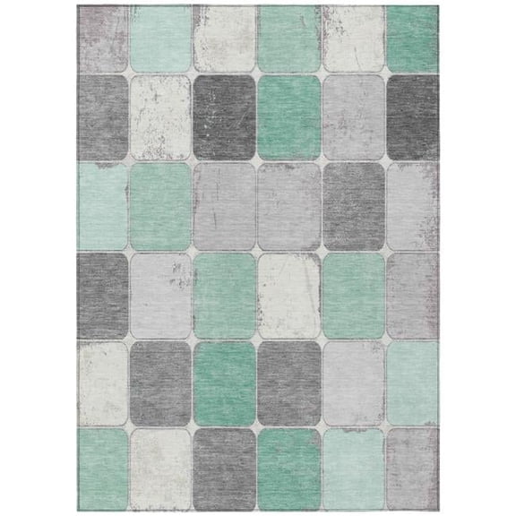 HomeRoots 626945 8 x 10 ft. Mint Green & Gray Geometric Washable Transitional Indoor & Outdoor Rectangle Area Rug