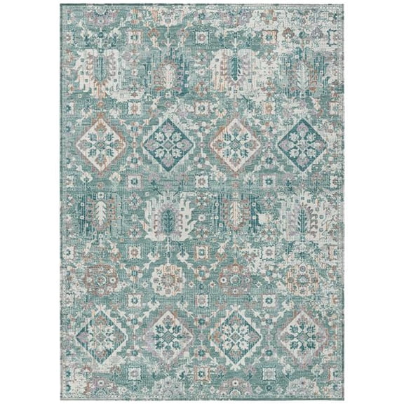 HomeRoots 628585 5 x 8 ft. Pale Aqua & Copper Floral Medallion Washable Traditional Indoor & Outdoor Rectangle Area Rug
