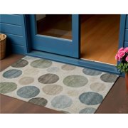 HomeRoots 630579 3 x 5 ft. Khaki Fern Green & Teal Blue Geometric Washable Indoor & Outdoor Rectangle Area Rug