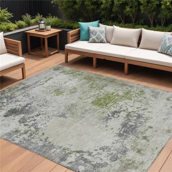 HomeRoots 630798 8 x 10 ft. Linen Fern Green & Beige Abstract Washable Indoor & Outdoor Rectangle Area Rug