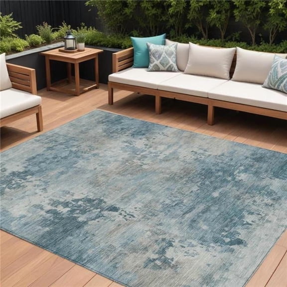 HomeRoots 630900 8 x 10 ft. Teal Blue & Beige Abstract Washable Indoor & Outdoor Rectangle Area Rug