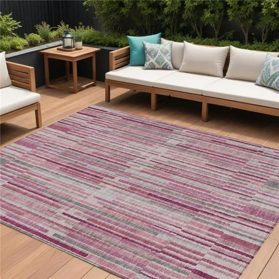 HomeRoots 631531 9 x 12 ft. Blush & Ivory Striped Washable Indoor & Outdoor Rectangle Area Rug