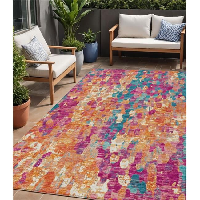 HomeRoots 631982 5 x 8 ft. Blush Orange & Teal Blue Abstract Washable Indoor & Outdoor Rectangle Area Rug