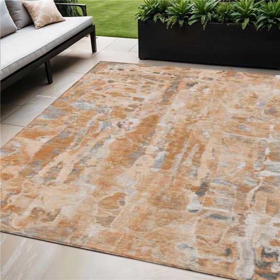 HomeRoots 632132 5 x 8 ft. Orange & Gray Abstract Washable Indoor & Outdoor Rectangle Area Rug