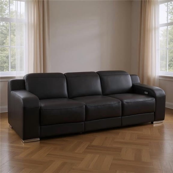 HomeRoots 632884 103 in. Black Italian Leather Reclining USB Sofa