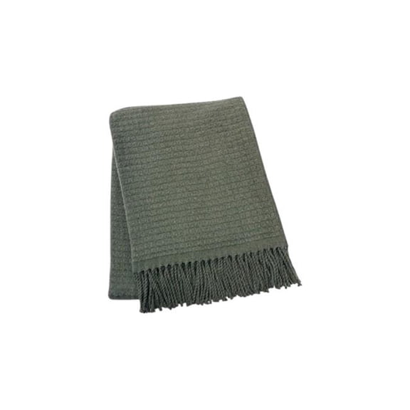 HomeRoots 632912 50 x 67 in. Cotton Blend Woven Throw Blanket with Fringe, Olive Green