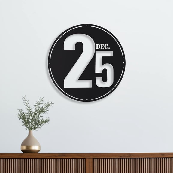 24" X 24" Black Christmas Dec 25th Iron Circle Hanging Wall Decor